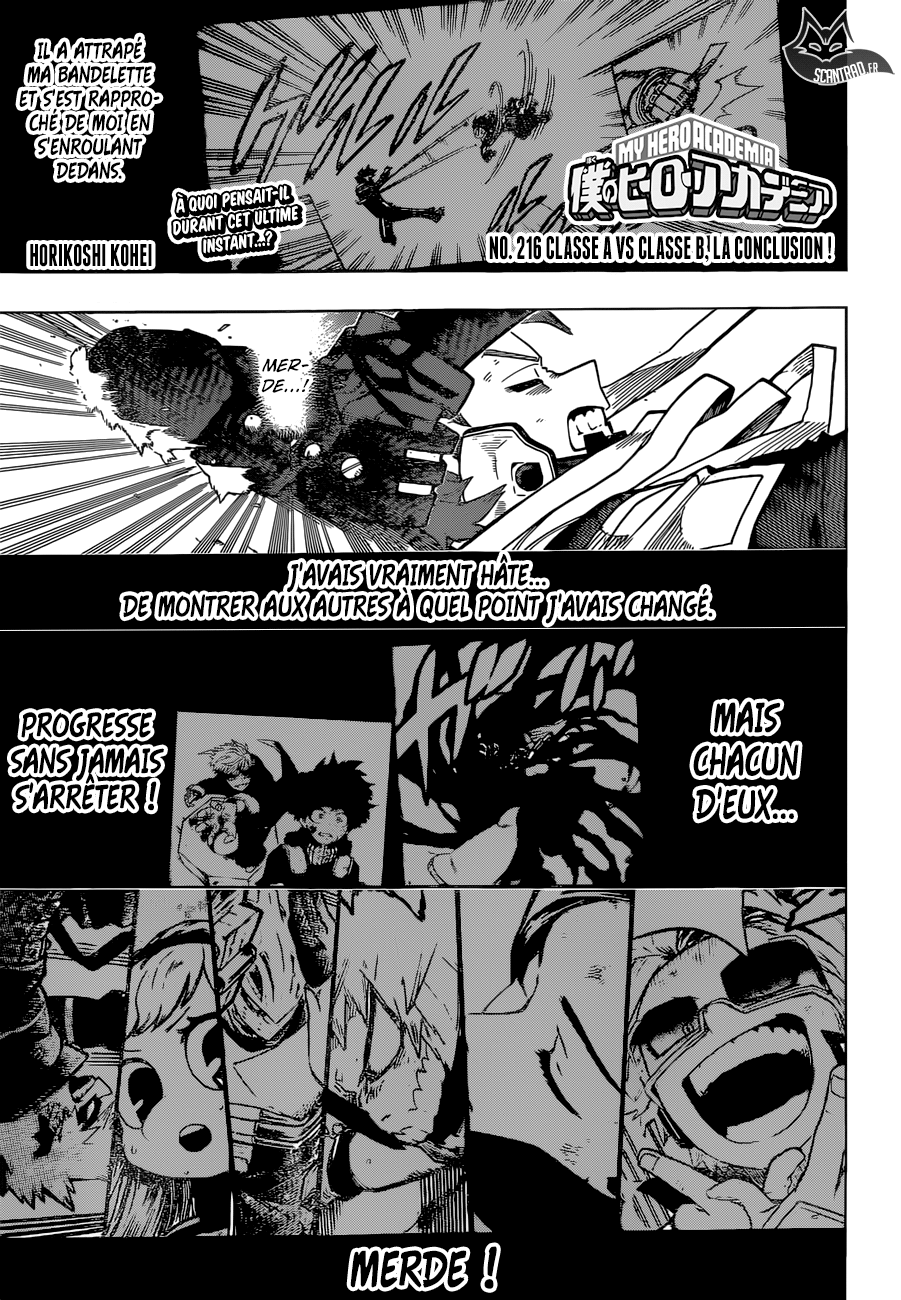Scan My Hero Academia Chapitre 216 : Classe A vs Classe B, la